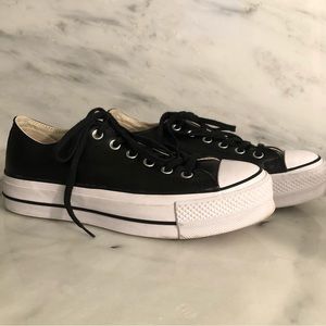Converse Chuck Taylor Women’s Black All Star Leather Lift Platform Sneakers 8.5